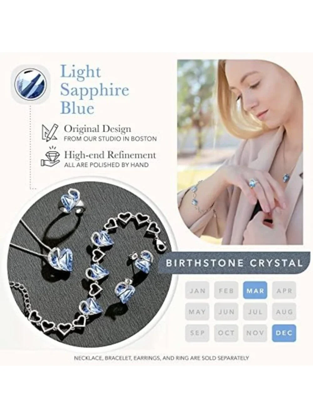 Infinity Love Heart Bracelet for Women - Birthstone Healing Crystal Jewelry, 7in